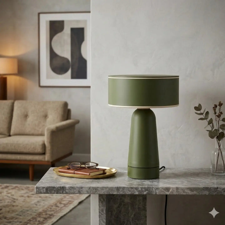 Lampe à poser AXO vert olive dans un intérieur contemporain