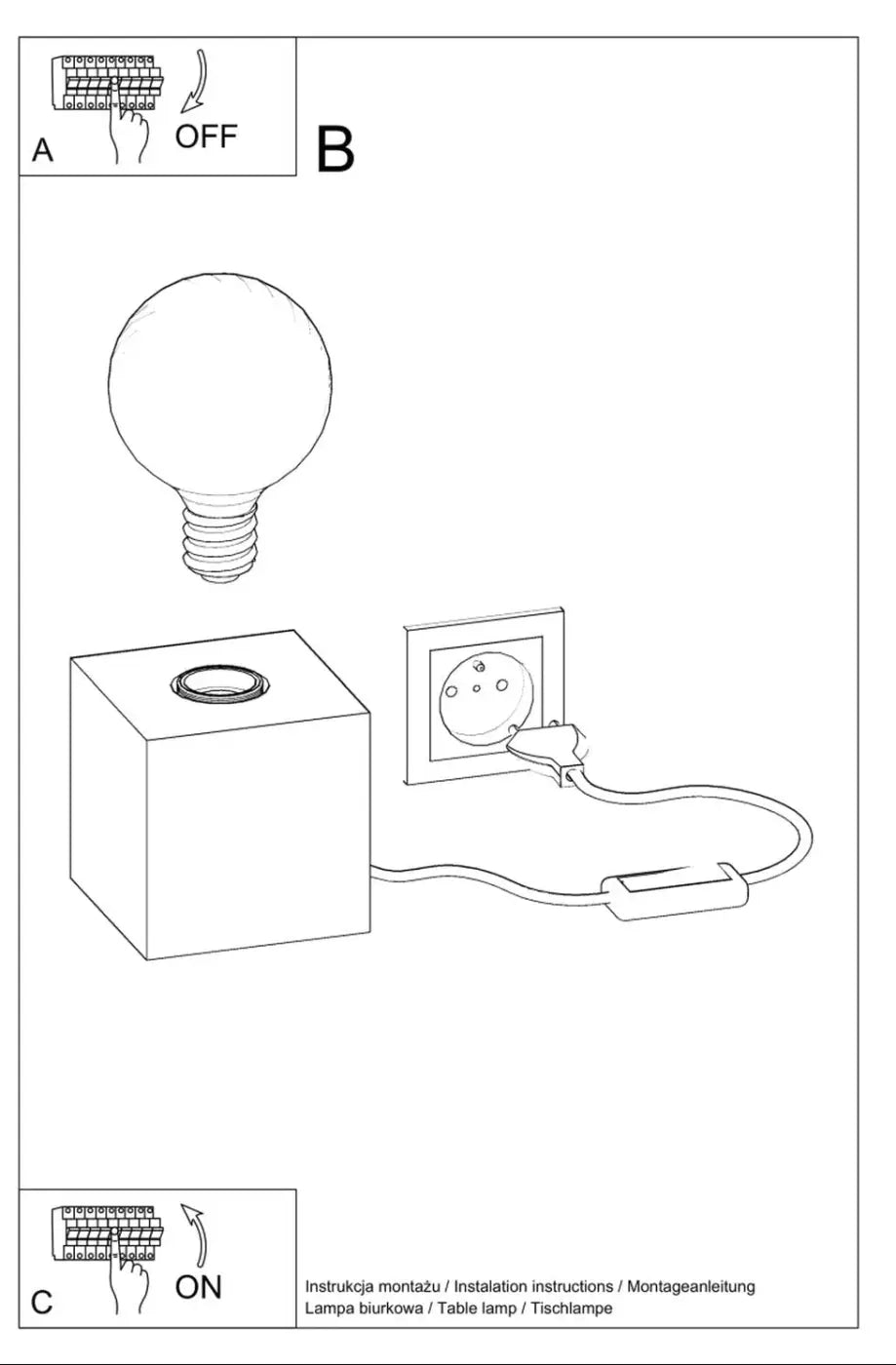 Lampe a poser ariz blanc avec socle cube et ampoule e27 intégrée pour console d’entrée avec cordon d’alimentation intégré