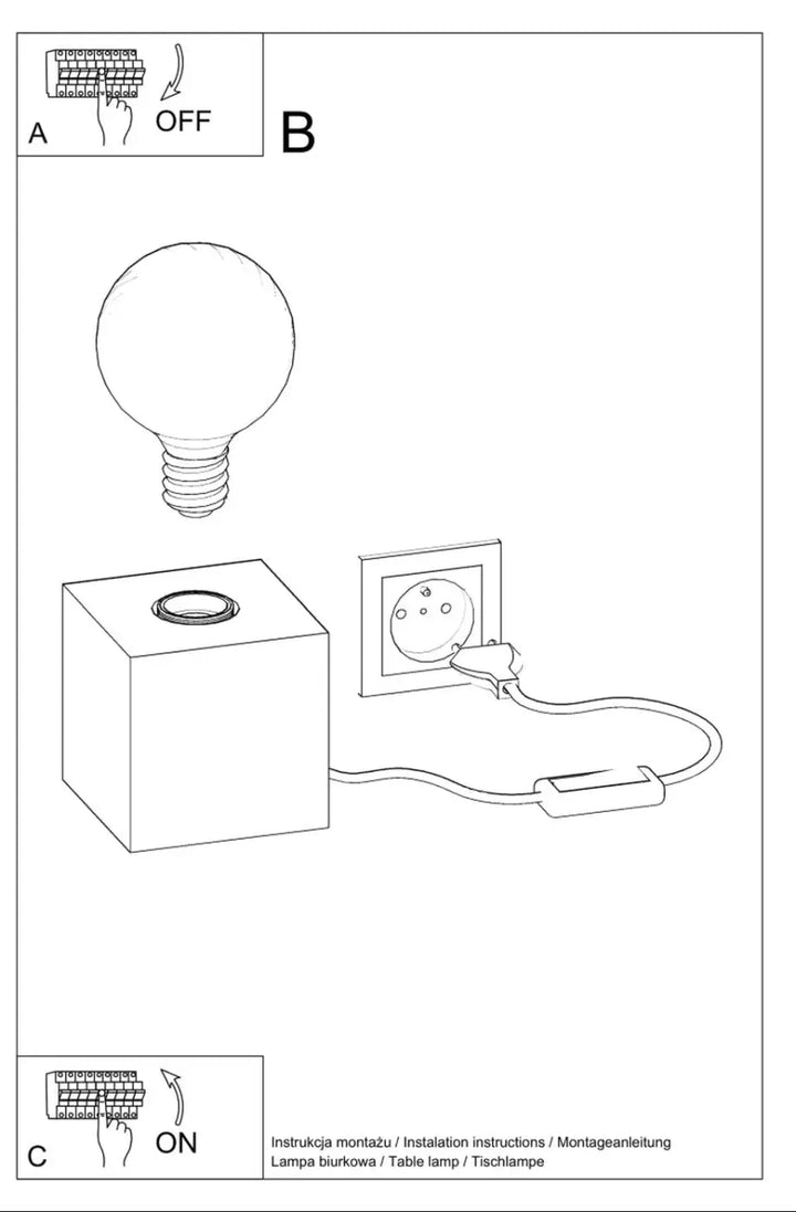 Lampe a poser ariz blanc avec socle cube et ampoule e27 intégrée pour console d’entrée avec cordon d’alimentation intégré