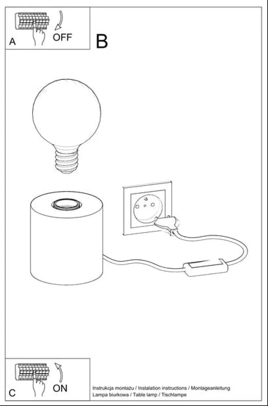Lampe à poser blanche avec ampoule ronde et socle cylindrique produisant une lumière chaleureuse salgado