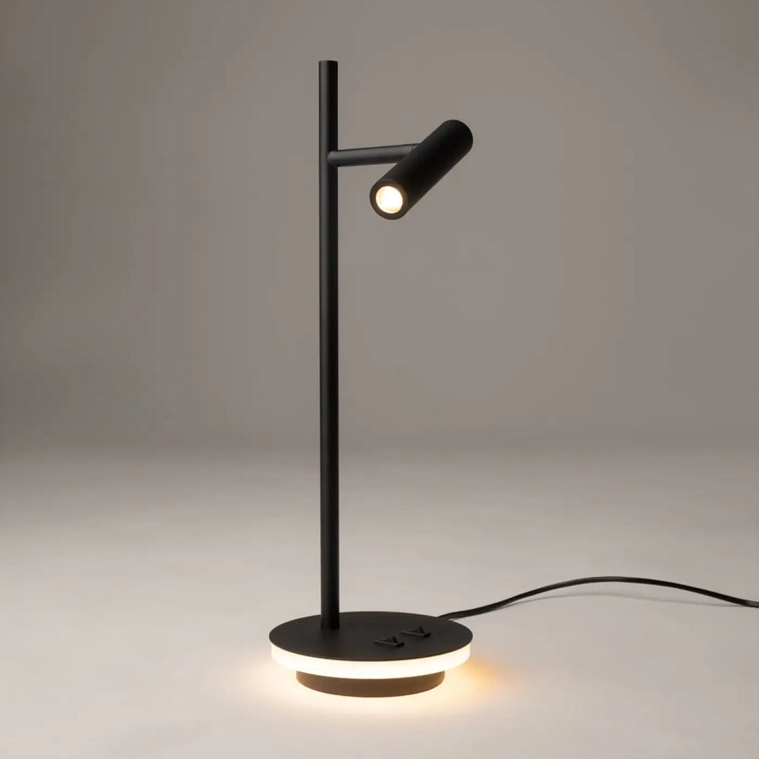 Lampe de chevet estudio liseuse noir avec base cylindrique minimaliste et tête articulée pour rétroéclairage décoratif liseuse led