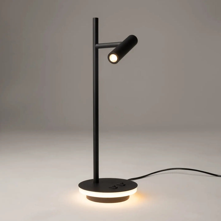 Lampe de chevet estudio liseuse noir avec base cylindrique minimaliste et tête articulée pour rétroéclairage décoratif liseuse led
