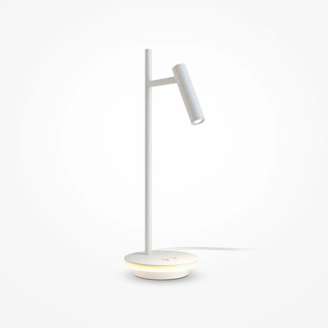Lampe à poser blanche estudo avec tête et base cylindriques et liseuse led intégrée pour un rétroéclairage décoratif chaleureux