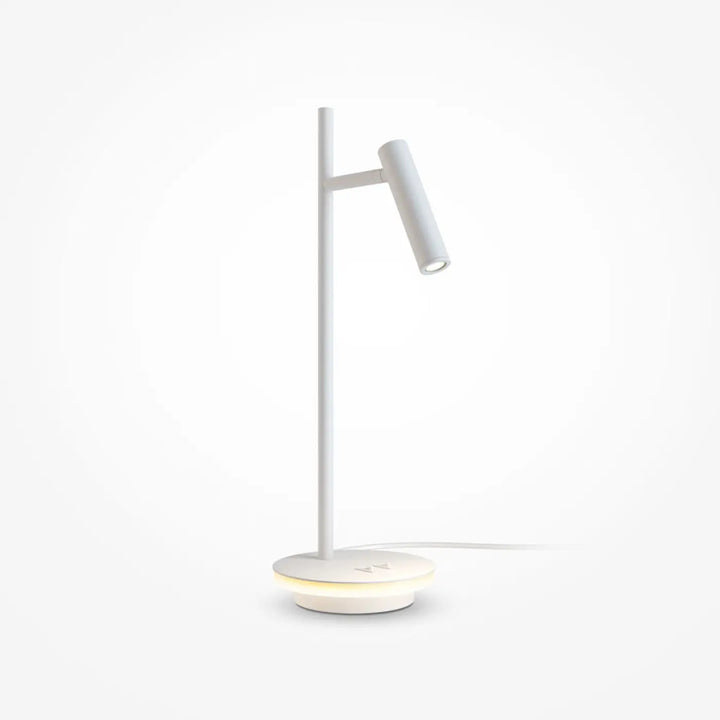 Lampe à poser blanche estudo avec tête et base cylindriques et liseuse led intégrée pour un rétroéclairage décoratif chaleureux