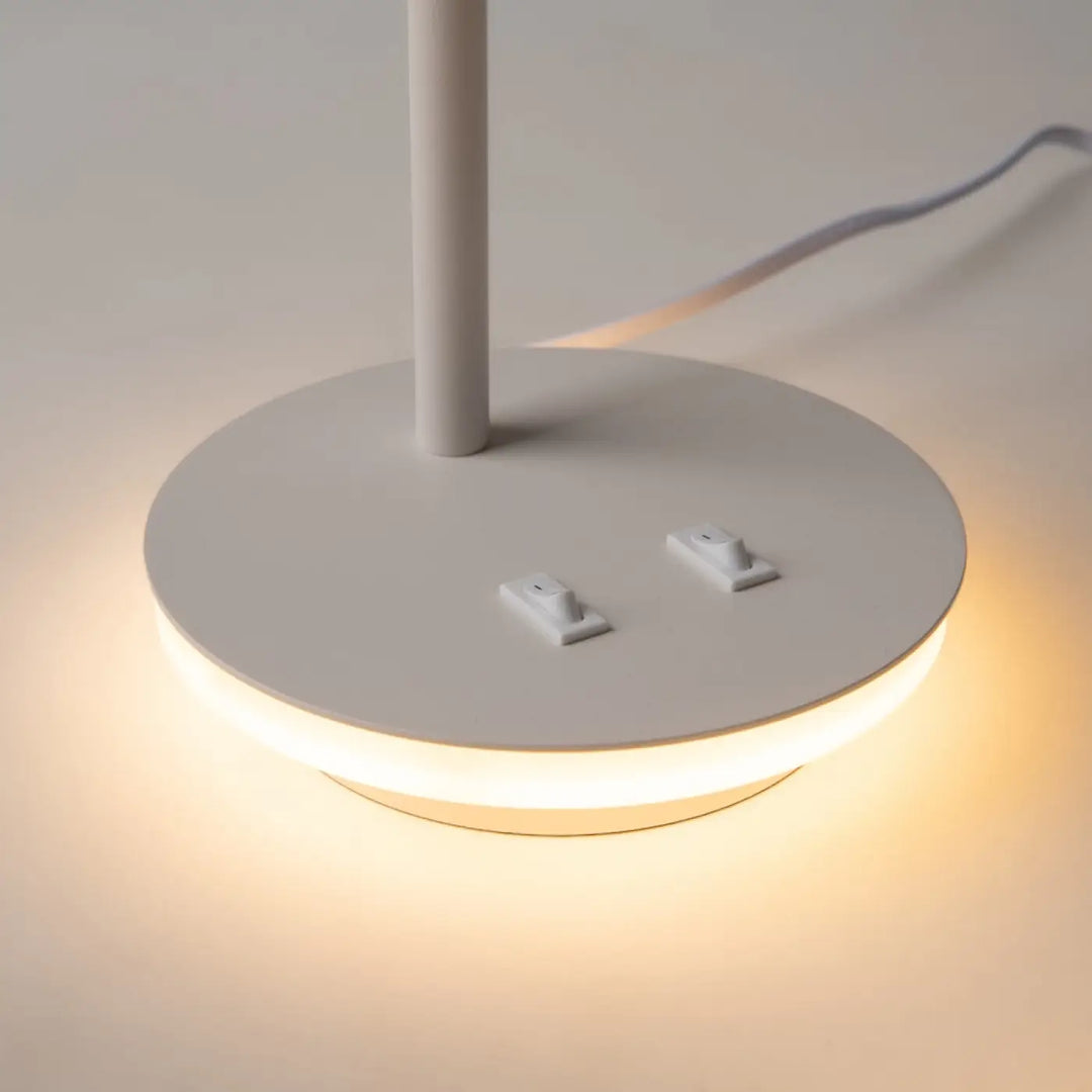 Lampe à poser blanche minimaliste estudio avec base circulaire et rétroéclairage décoratif led pour liseuse led