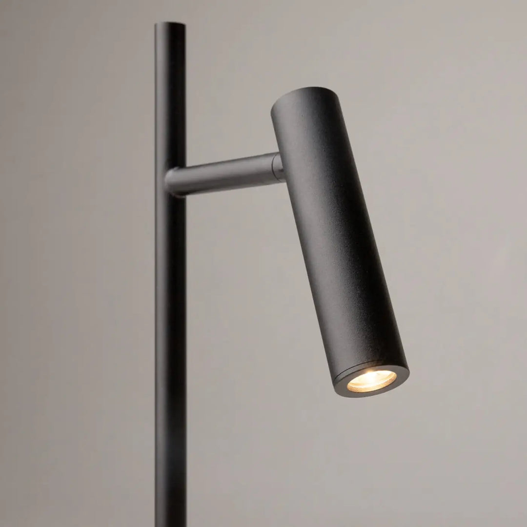 Lampe à poser noire mate avec tête cylindrique et liseuse led pour rétroéclairage décoratif estudo