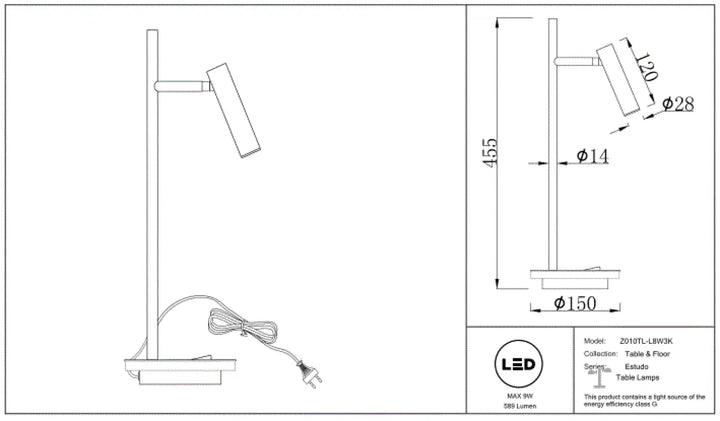 Lampe à poser led avec rétroéclairage décoratif liseuse led estudo design minimaliste métallique réglable
