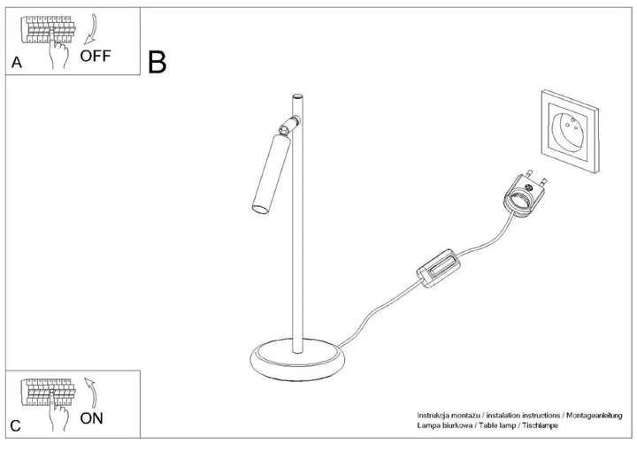 Lampe a poser pastelo avec tube lumineux orientable et socle rond en line art noir et blanc