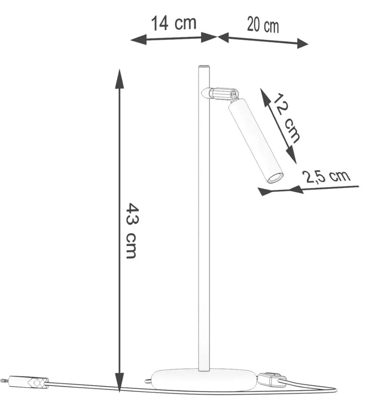 Lampe a poser pastelo éclaire avec tube lumineux orientable blanc et socle rond minimaliste en métal