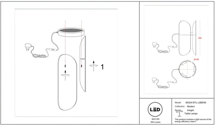 Lampe de chevet insight lampe à poser à led avec diffuseur arrondi en verre fumé au design cylindrique moderne
