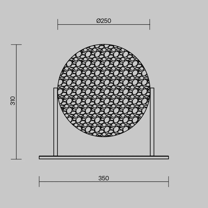 Lampe à poser avec verre martelé et structure argentée ornée d écran décoratif circulaire en noir et blanc