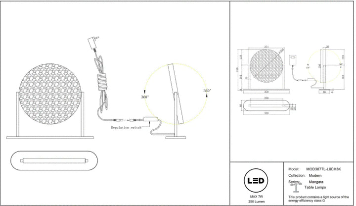 Lampe à poser moderne mangata avec abat-jour sphérique en verre martelé et structure argentée équipée d’une led