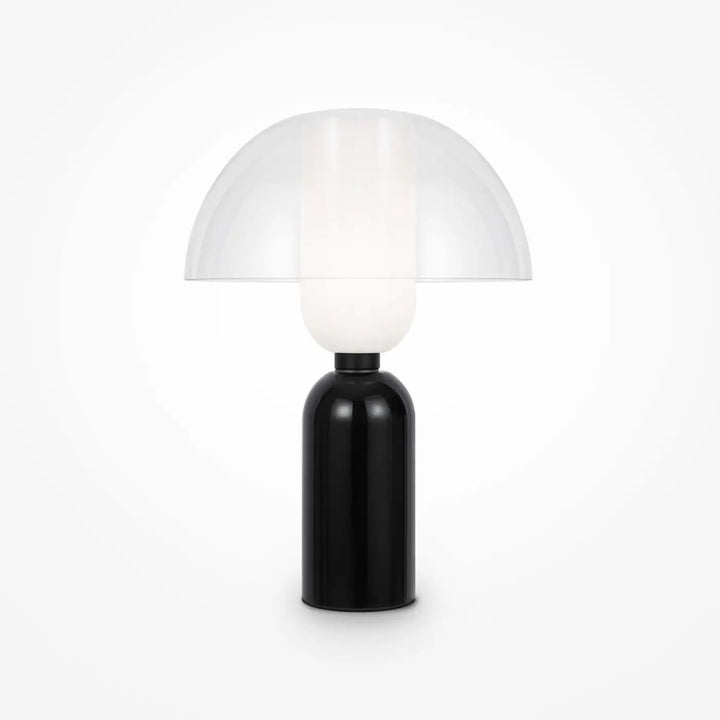 Lampe à poser mémoire en céramique noire avec abat-jour textile translucide blanc en forme de champignon