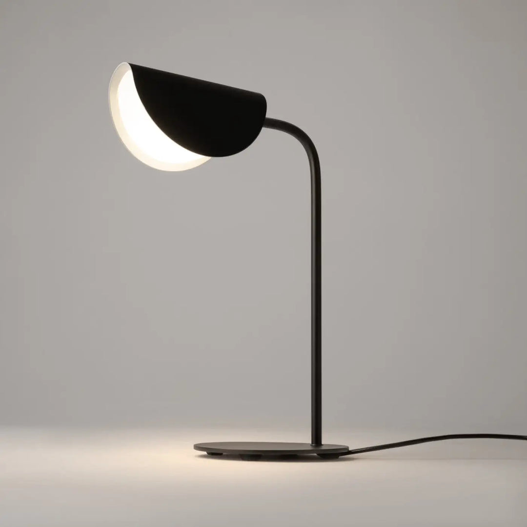 Lampe de chevet mollis en acier noir avec réflecteur feuille et lumière douce design semi-circulaire minimaliste