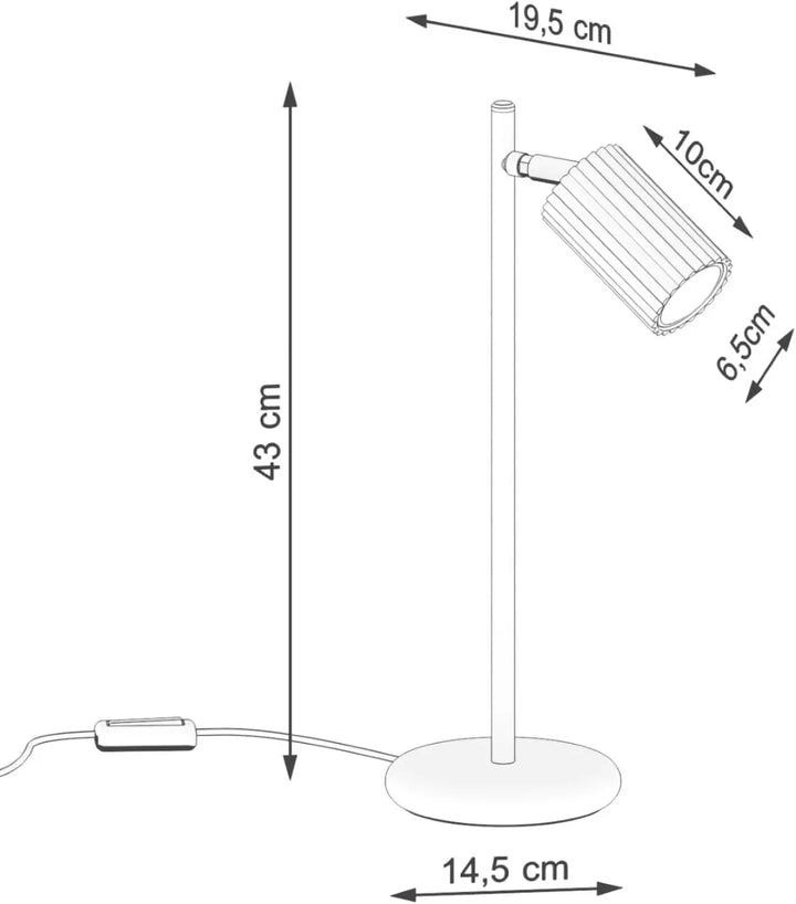 Lampe a poser karbon avec abat-jour en verre dépoli cylindrique et tige métallique aluminium nervuré neuf teintes quarante-trois centimètres