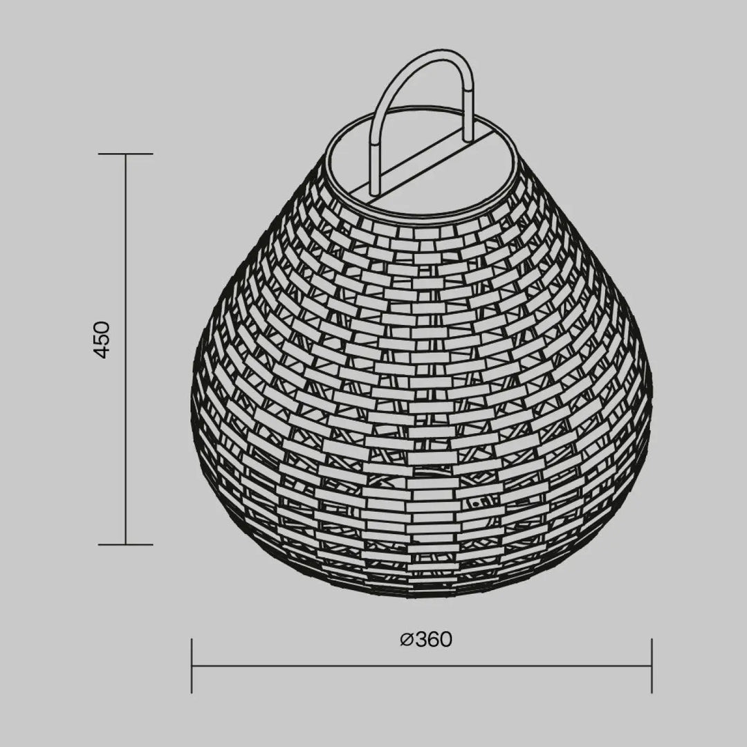 Lampe solaire extérieure en rotin tressé avec poignée courbée 450mm hauteur 360mm diamètre lanterne nomade extérieure plet led