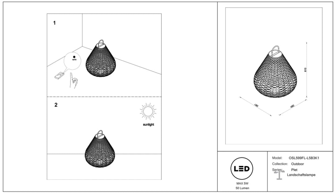 Lanterne nomade teardrop led extérieure plet avec design en maille métallique tressée modèle osl99fl-l583k1