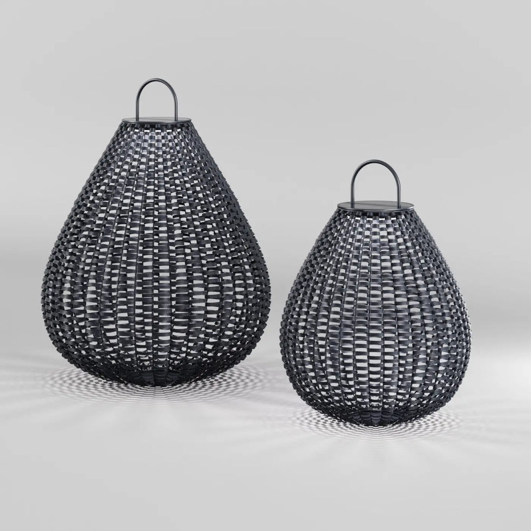 Lanterne nomade noire tressée en forme de goutte avec poignée en métal pour lampe solaire extérieure plet led