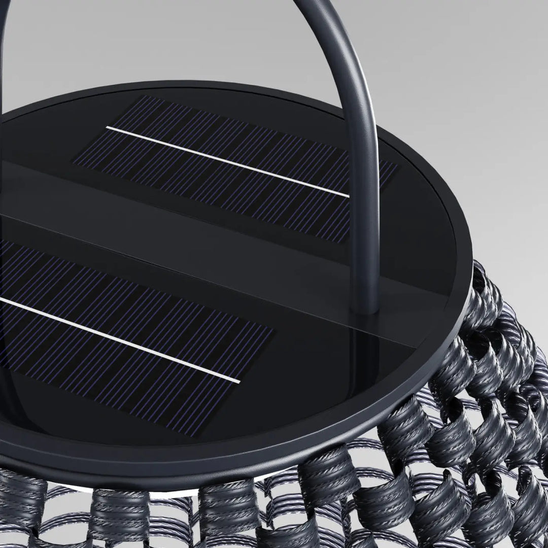 Lanterne nomade noire en osier avec panneau solaire intégré lampe solaire extérieure plet led pour usage extérieur