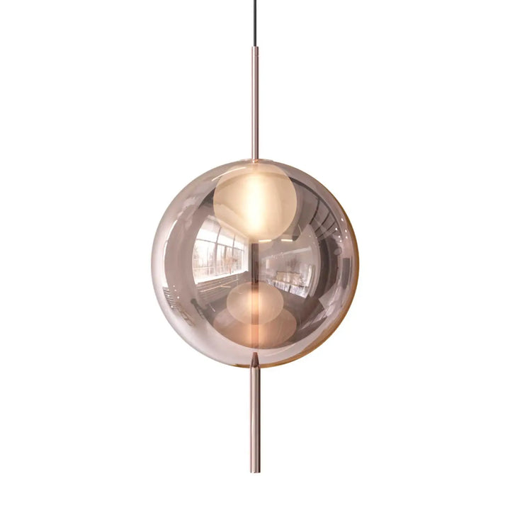 Lampe suspendue galileo avec globe en verre fumé sphérique et accents métal or rose élégant