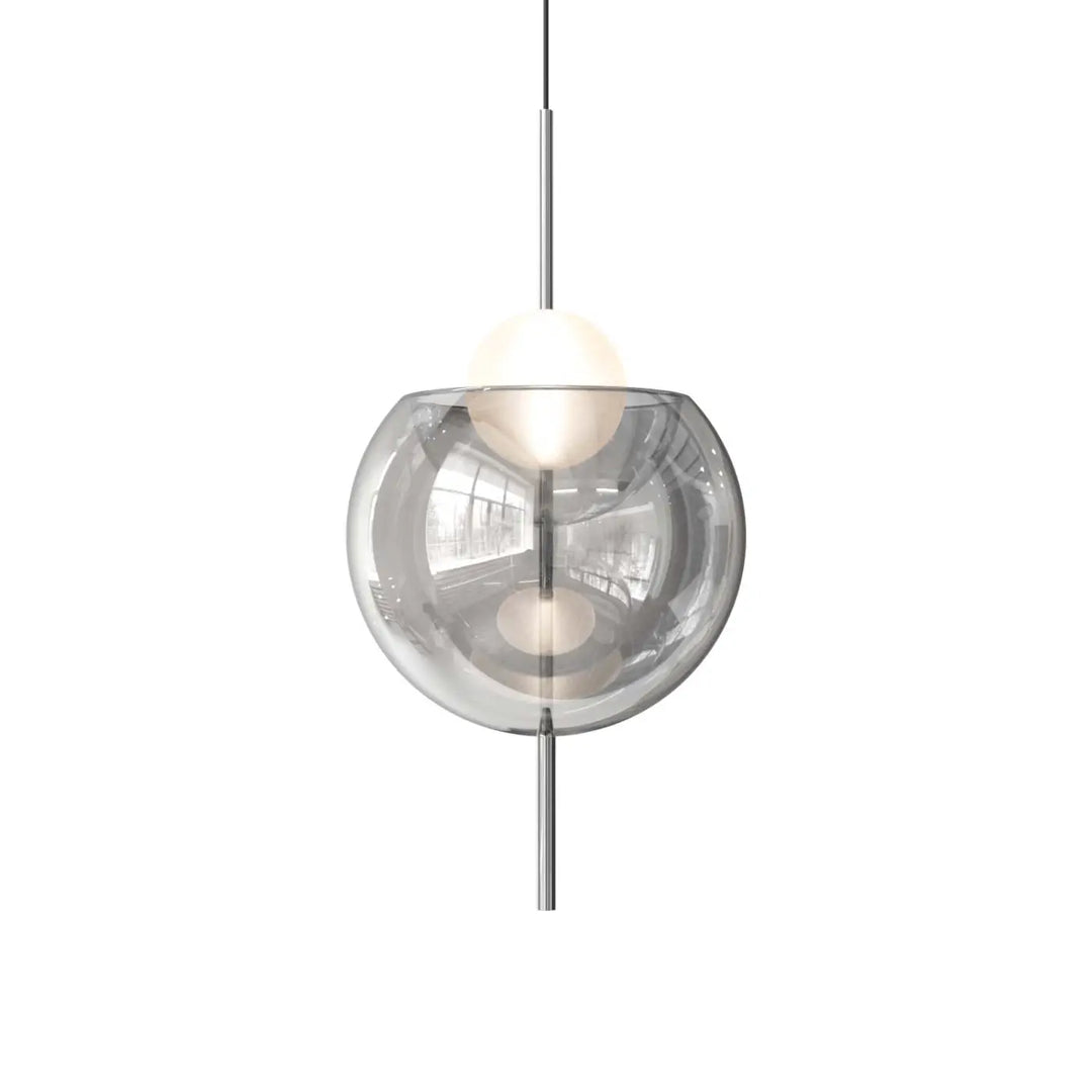 Lampe suspendue galileo avec globe en verre transparent et suspension en tige chrome poli moderne et élégante