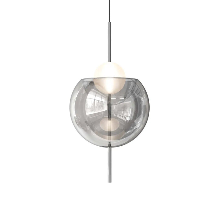 Lampe suspendue galileo avec globe en verre transparent et suspension en tige chrome poli moderne et élégante
