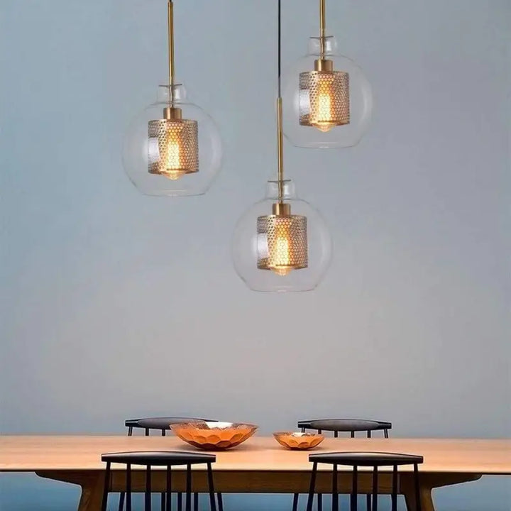 Lampe Suspendue Industrielle avec Grille en Verre