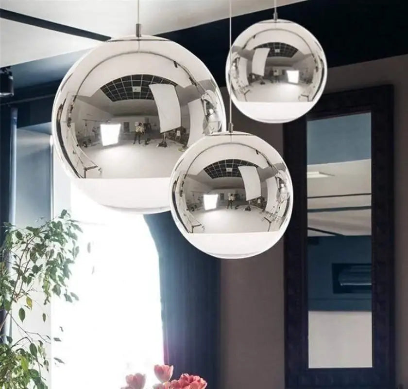 Lampe Suspendue Salon Sphérique Chromée