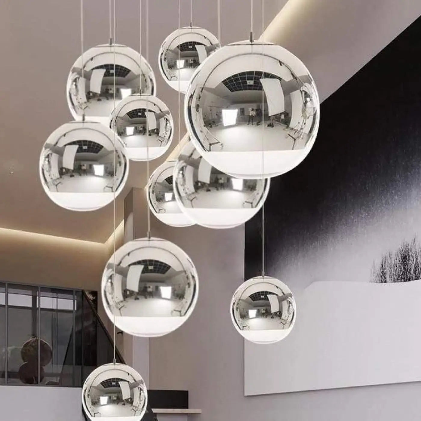 Lampe Suspendue Salon Sphérique Chromée
