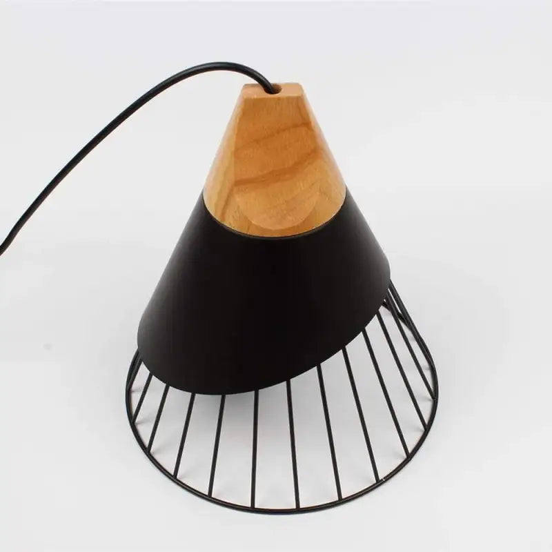 Lampe Suspendue Simple Cage Ajourée en Bois