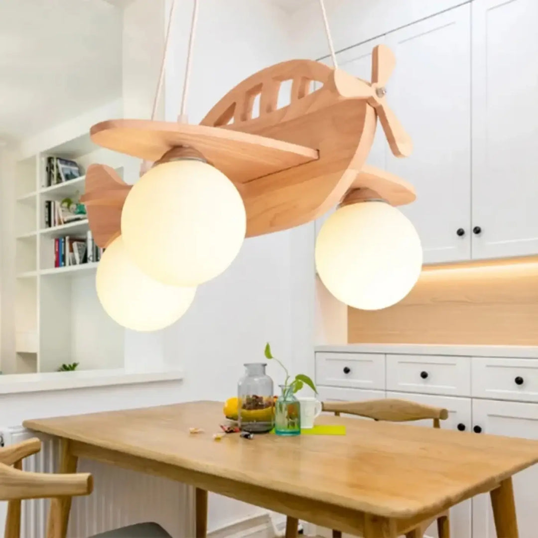 Suspension luminaire creaty en bois en forme davion avec trois globes en verre dépoli lampe suspension pour décoration intérieure plus qu’un simple éclairage