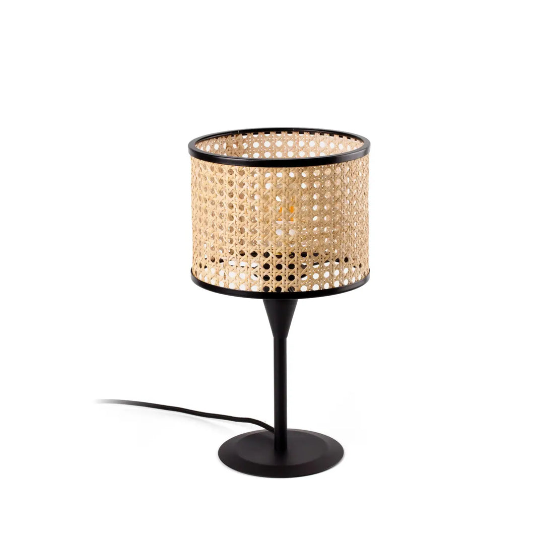 Petite lampe de table Mambo en rotin et acier noir de Faro Barcelona