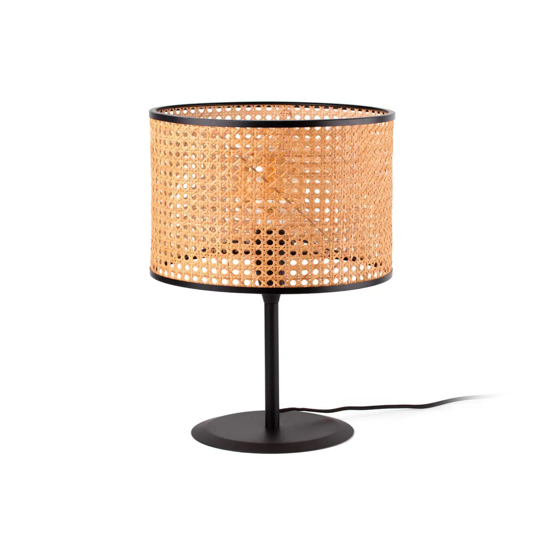 Lampe de table Mambo en rotin et acier noir de Faro Barcelona
