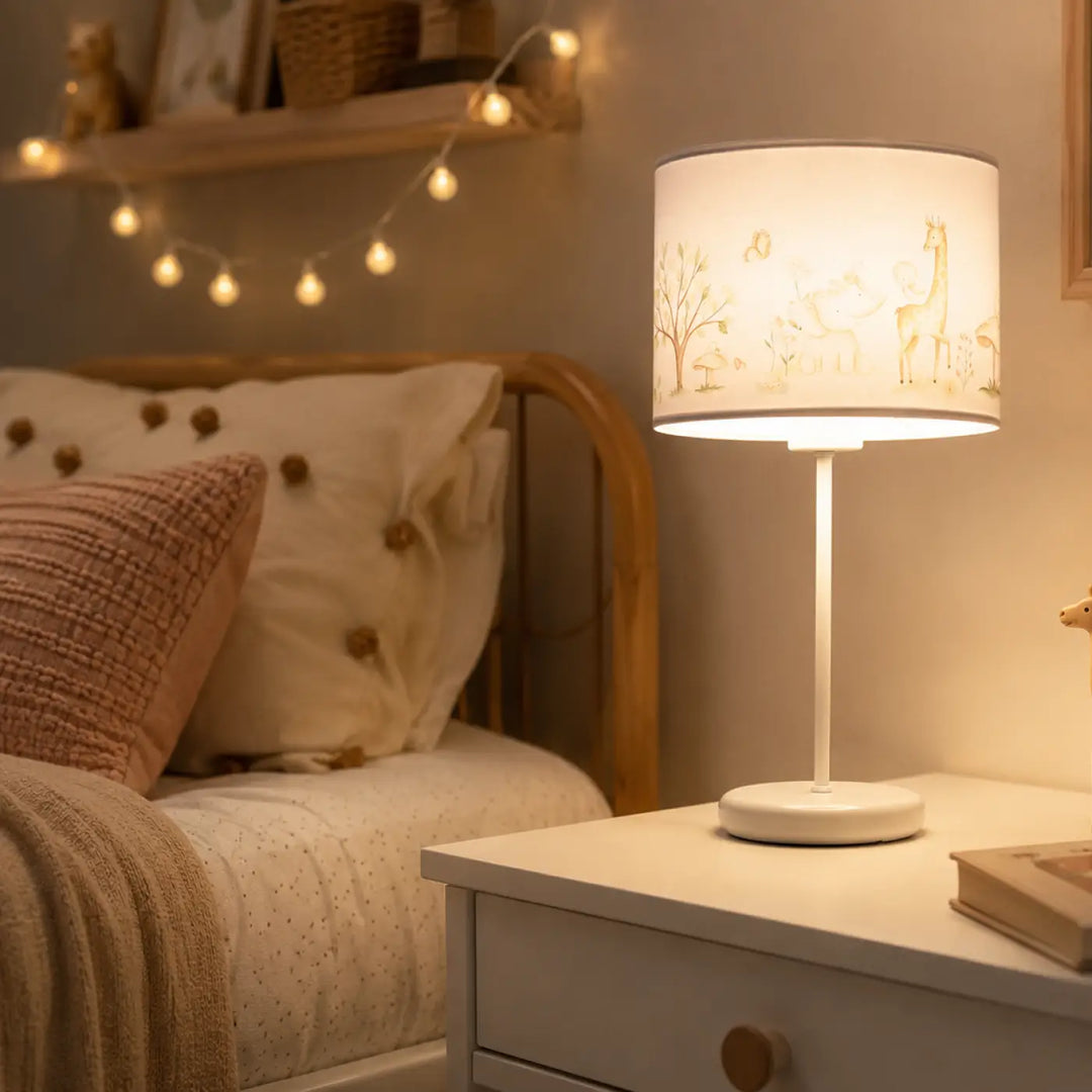 Lampe de table sweet dreams marron clair avec abat-jour cylindrique à motifs animaux pour décoration intérieure