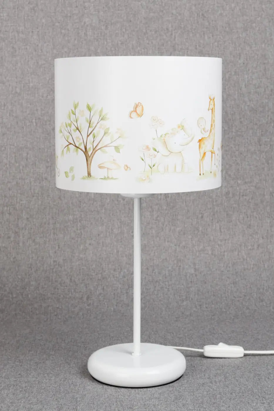 Lampe de table marron clair avec abat-jour cylindrique motifs animaux en aquarelle pour décoration intérieure élégante