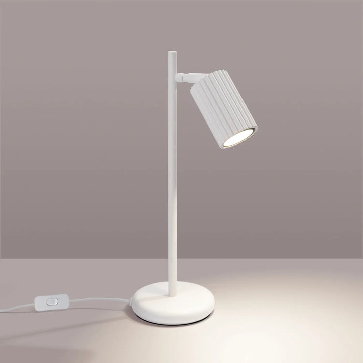 Lampe a poser karbon blanc avec tête cylindrique nervurée et ampoules gu10 interchangeables design minimaliste