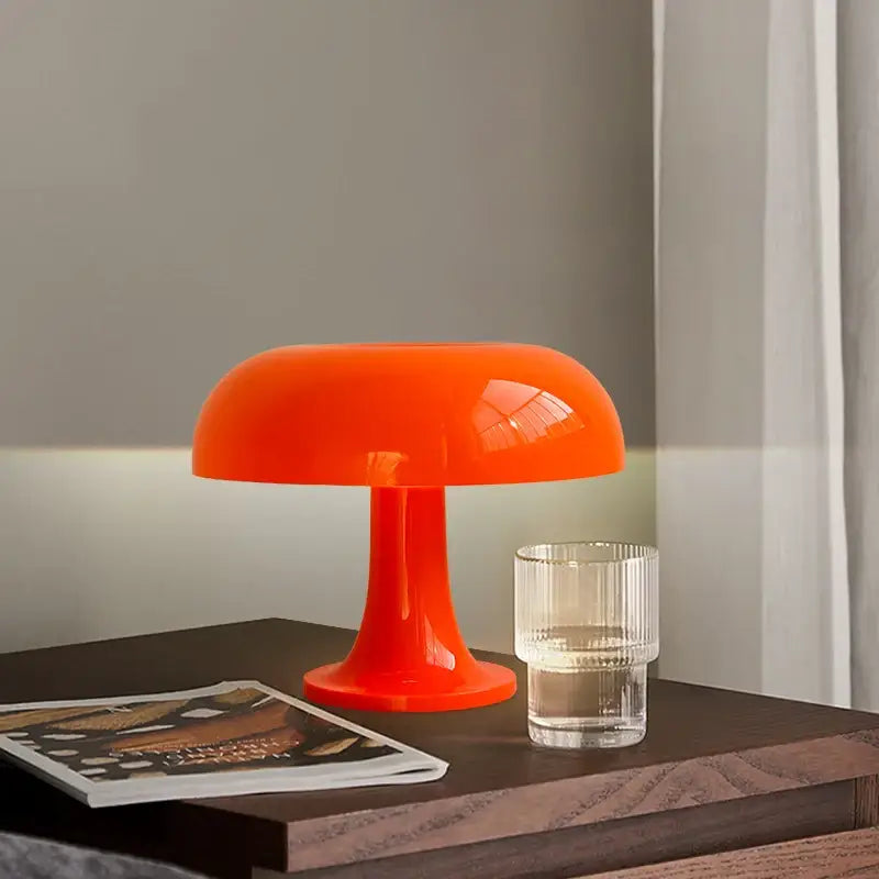 Lampe de table champignon orange en verre design vintage