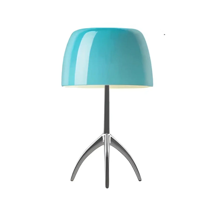 Lampe de table lakko avec abat-jour en céramique turquoise et base trépied en chrome brillant
