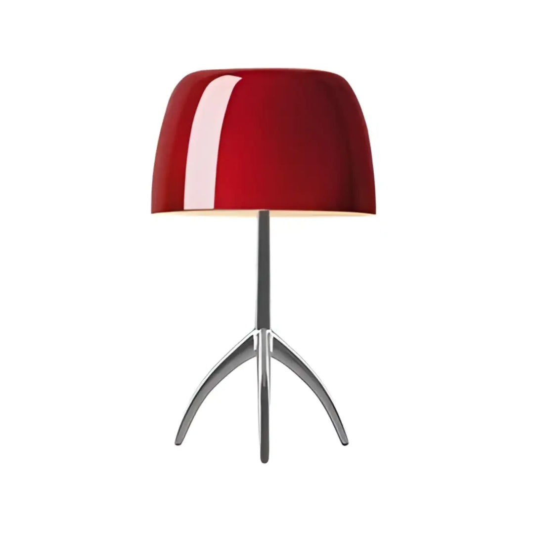 Lampe de table lakko avec abat-jour rouge brillant et base trépied en chrome