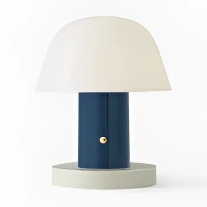 Lampe de table nacra bleu marine avec abat-jour champignon blanc pour décoration intérieure et table design champignon