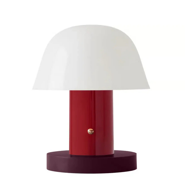 Lampe de table nacra design champignon avec abat-jour blanc lisse et base rouge pour décoration intérieure moderne