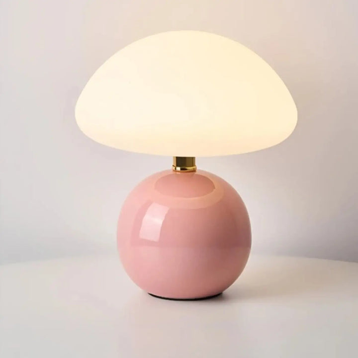 Lampe de table agaris design champignon rose doux sphérique avec abat-jour en verre dépoli en forme de nuage