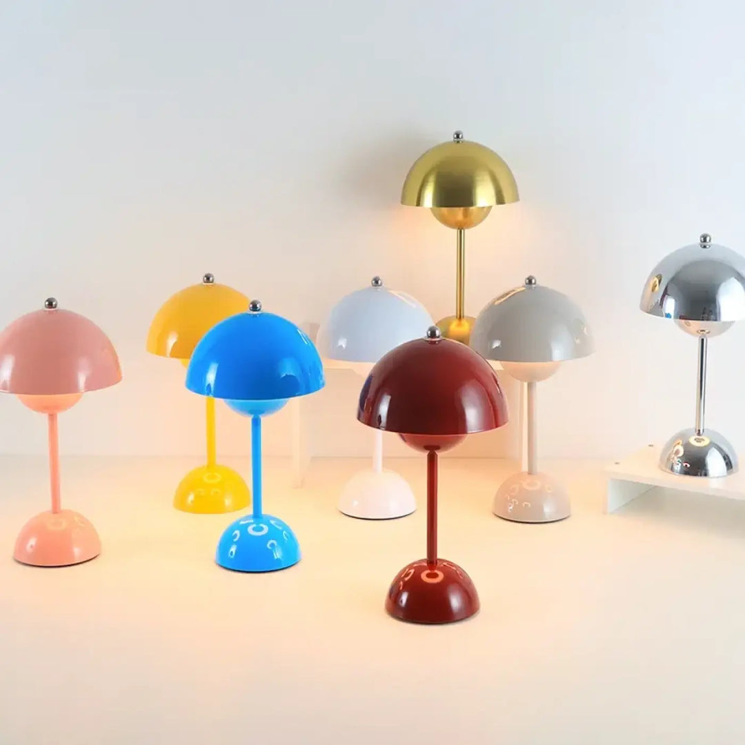 Lampe de table tamby avec design colorée en forme de fleur et style champignon moderne à finition brillante