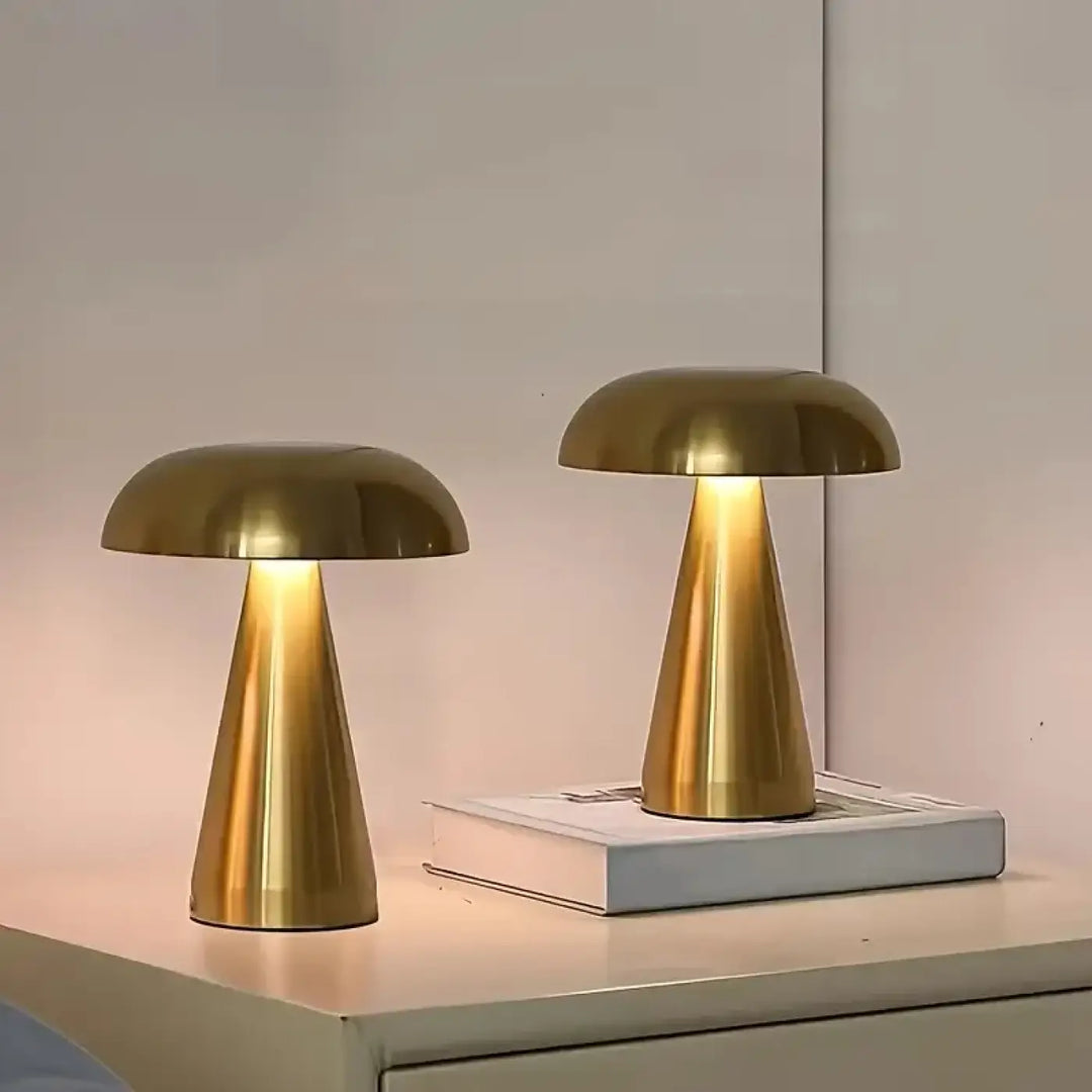 Lampe de table design dorée style champignon moderne