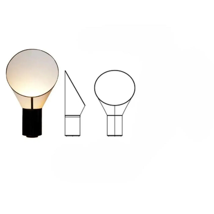 Lampe de table kopa avec globe en verre dépoli et base noire, accompagnée de dessins techniques pour lampe standing floor moderne