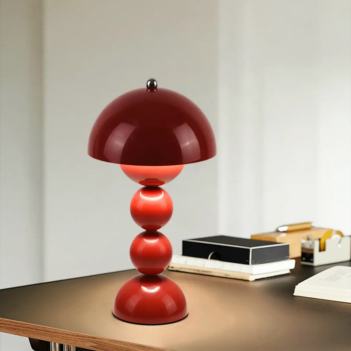 Lampe de table rouge laque au style champignon design
