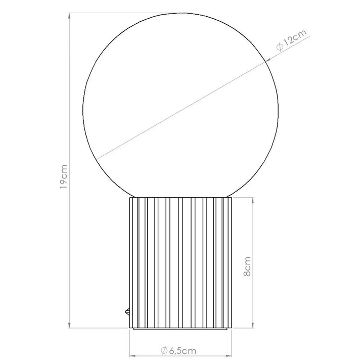Lampe halo pose taupe avec abat-jour sphérique en verre et base cylindrique en métal à rainures verticales solution pratique