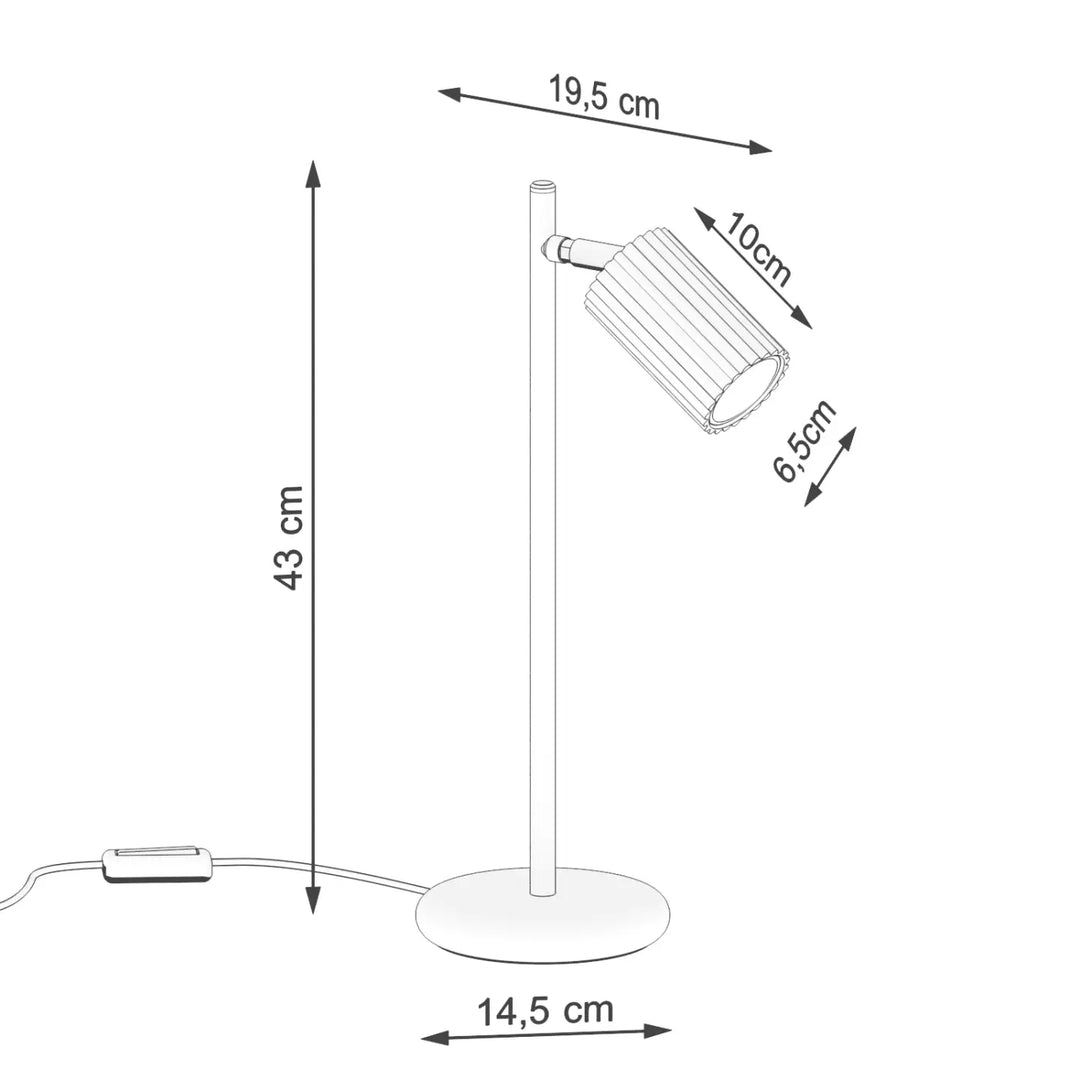Lampe a poser karbon taupe avec design minimaliste et tête cylindrique rainurée compatible ampoules gu10 interchangeables