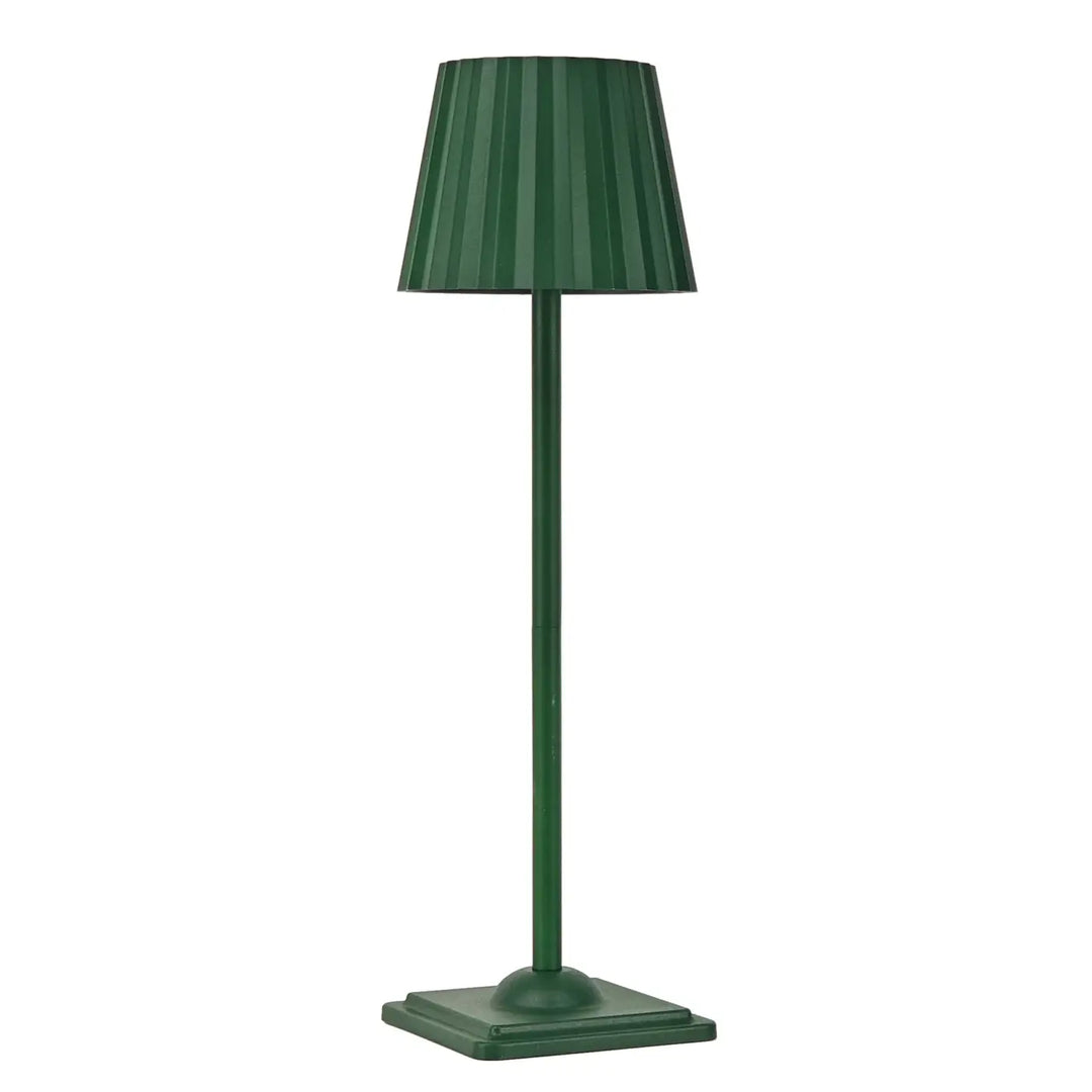 Lampe de table escale vert foncé avec abat-jour plissé et tige cylindrique élégante et fine