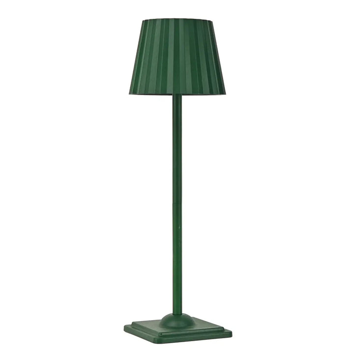 Lampe de table escale vert foncé avec abat-jour plissé et tige cylindrique élégante et fine